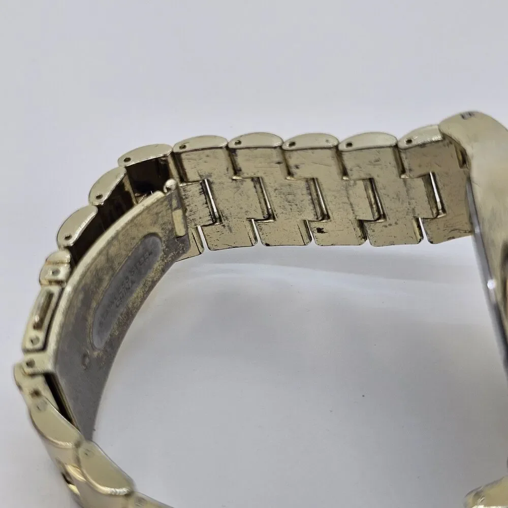 Men's Diamond Watch 44MM Large Case Gold Dial Gold Bracelet Band 7